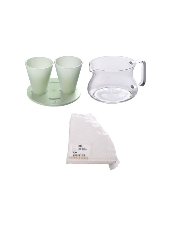 برسايذ اي طقم تقطير ثنائي العدسات باللون الأخضر الفيروزي - ماكينة تحضير قهوة مزدوجة التقطير مع قمع تقطير بلاستيكي، وإبريق زجاجي، وتصميم مسطح لتحضير كوب أو كوبين من القهوة المختصة - Image 1